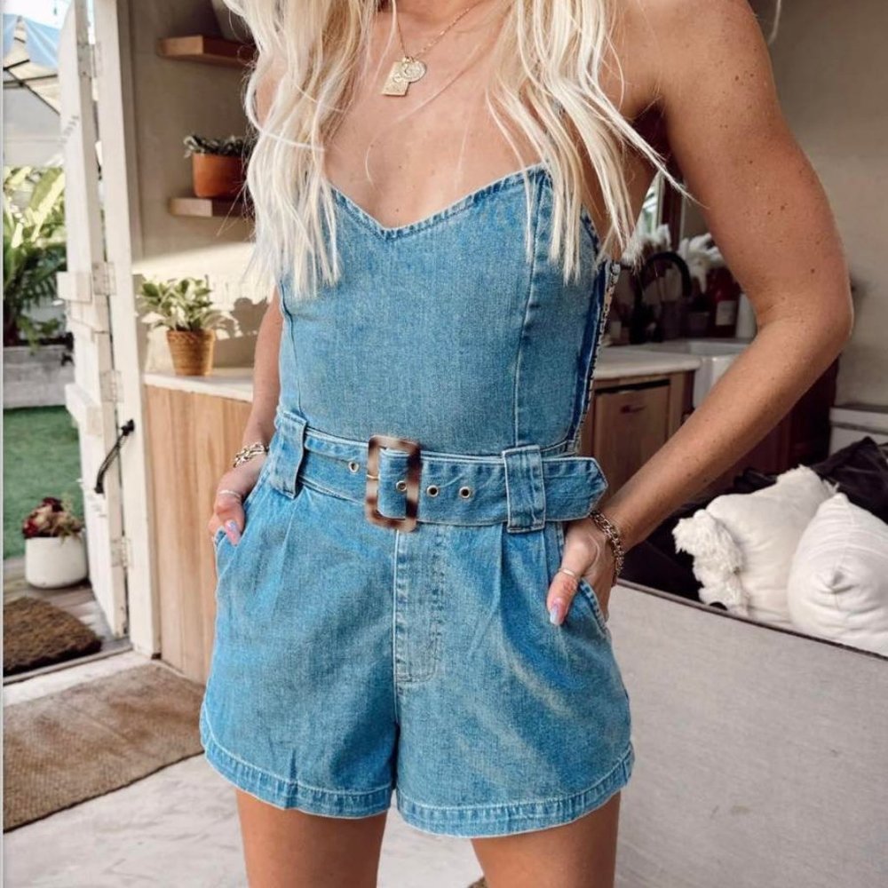 Show Me Your MuMu Sloane Romper Denim SIZE SMALL